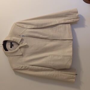 Ann Taylor Cream Textured Moto Linen Blend Blazer Jacket Women's Size 14P